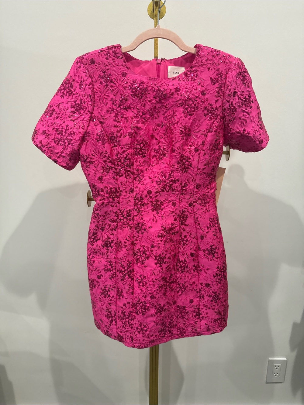 Lena Vibrant Fuchsia Floral Jacquard Mini Dress